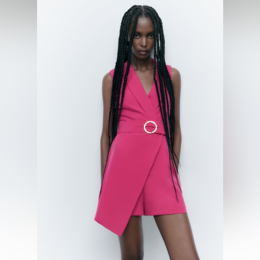 Zara Hot Pink Belted Sleeveless Wrap Romper - Picture 5 of 15